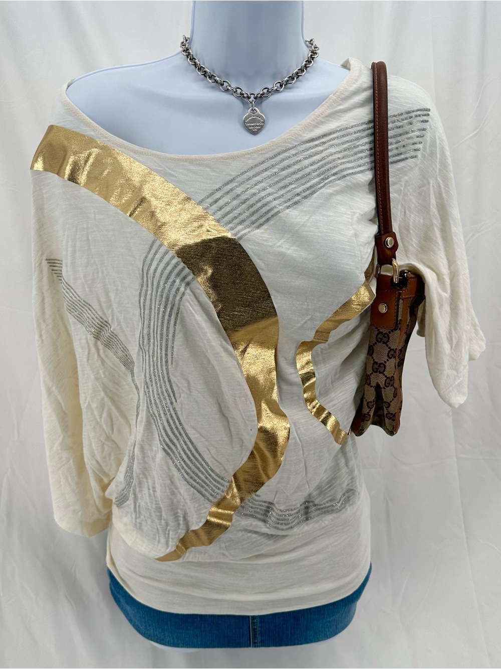 Tuscan Mom Y2K Club Style Cream and Gold Forever 21 Top